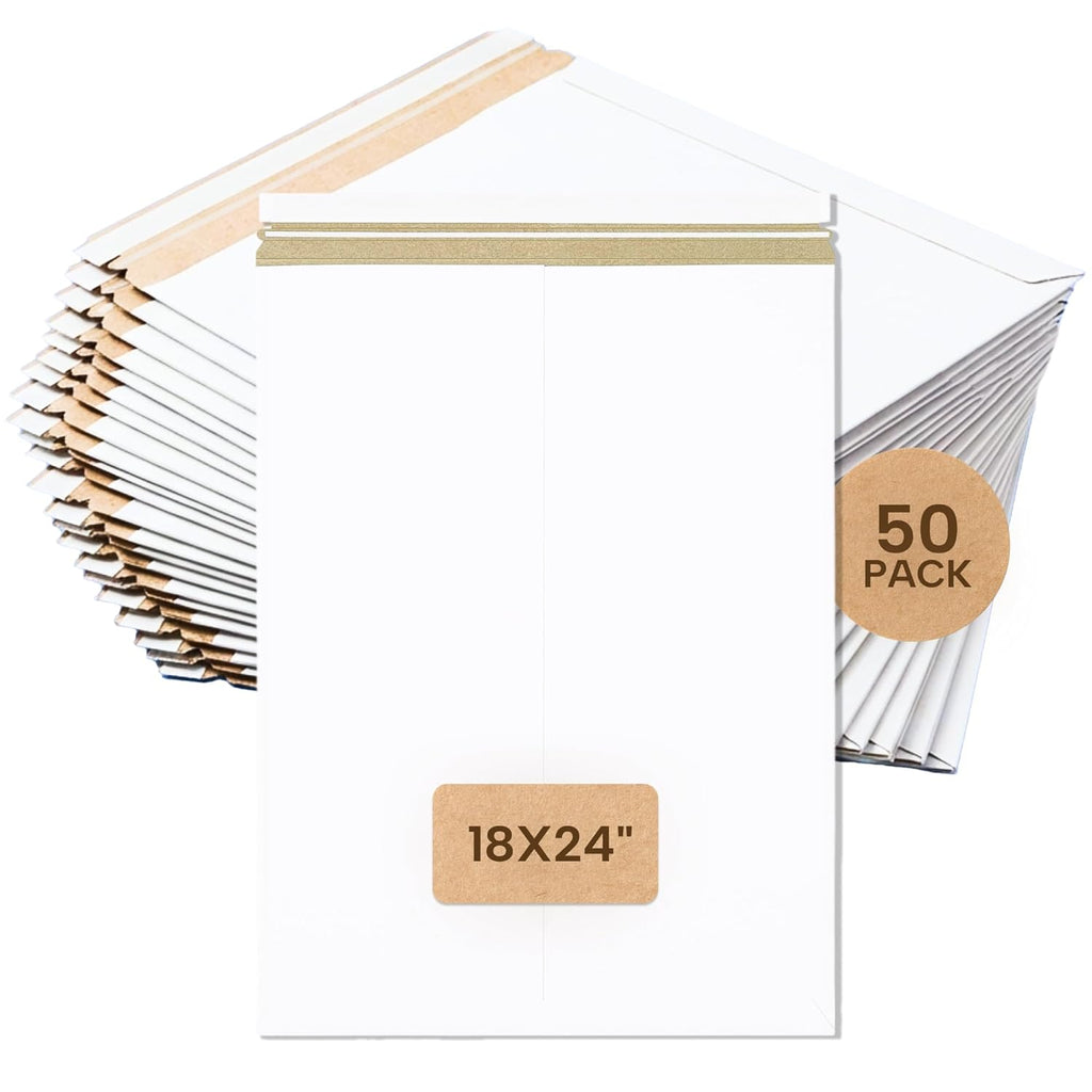 Rigid Mailers 18" x 24" (50-Pack) - Cardboard Mailer Envelopes for Large Posters, Artwork, Presentation Prints - Stay