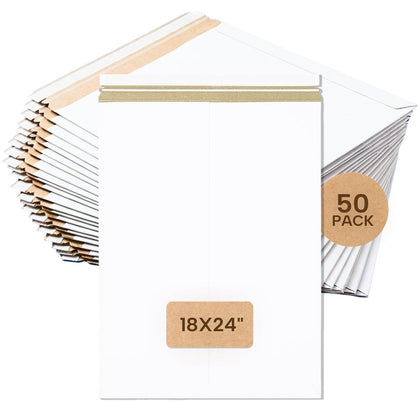 Rigid Mailers 18" x 24" (50-Pack) - Cardboard Mailer Envelopes for Large Posters, Artwork, Presentation Prints - Stay