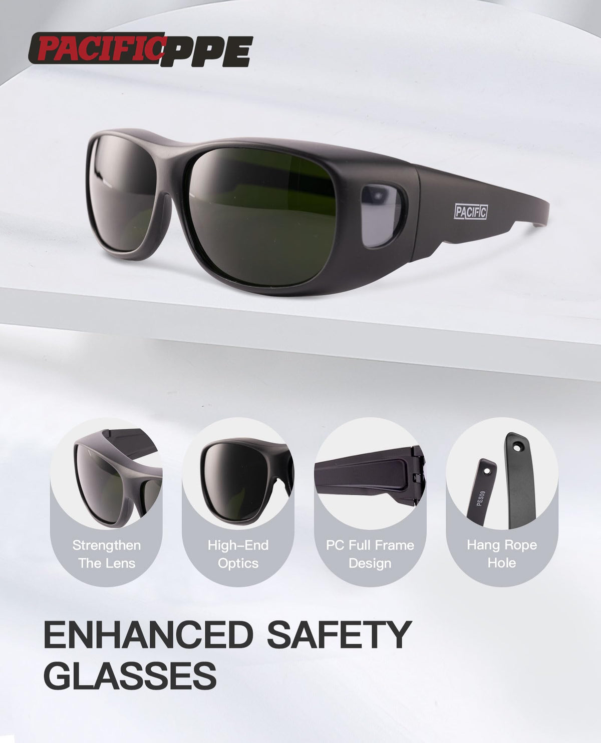 IR 5.0 Welding Glasses, Wrap Around Welding Goggles, Black