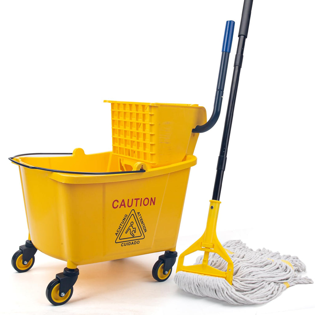 35 Quart Commercial Mop Bucket with Side Press Wringer on Wheels