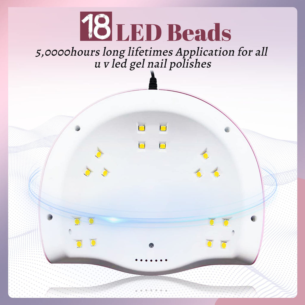 UV LED Nail Lamp 54W, Professional Nail Dryer Gel Polish Light, UV Light with 3 Timer Setting, Curing Gel LED Dryer