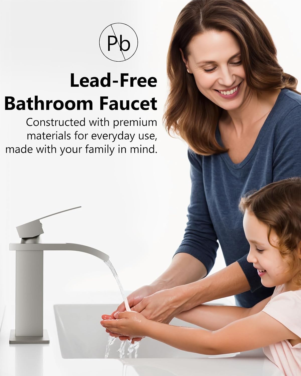 Brushed Nickel Waterfall Bathroom Faucet 1-Handle Vanity Faucet