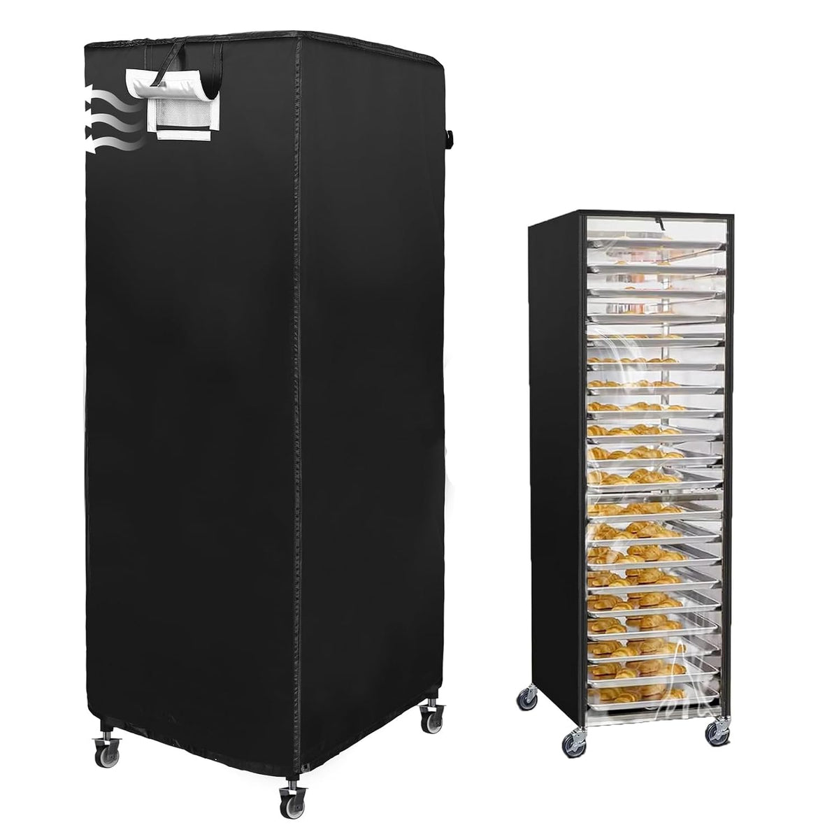 Speed Rack Cover With Zipper,20 Tier Bun Pan Rack Cover 23"X28"X64"