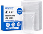 4” X 6” (1000 Count) 2 Mil Clear Reclosable Zip Plastic Poly Bags