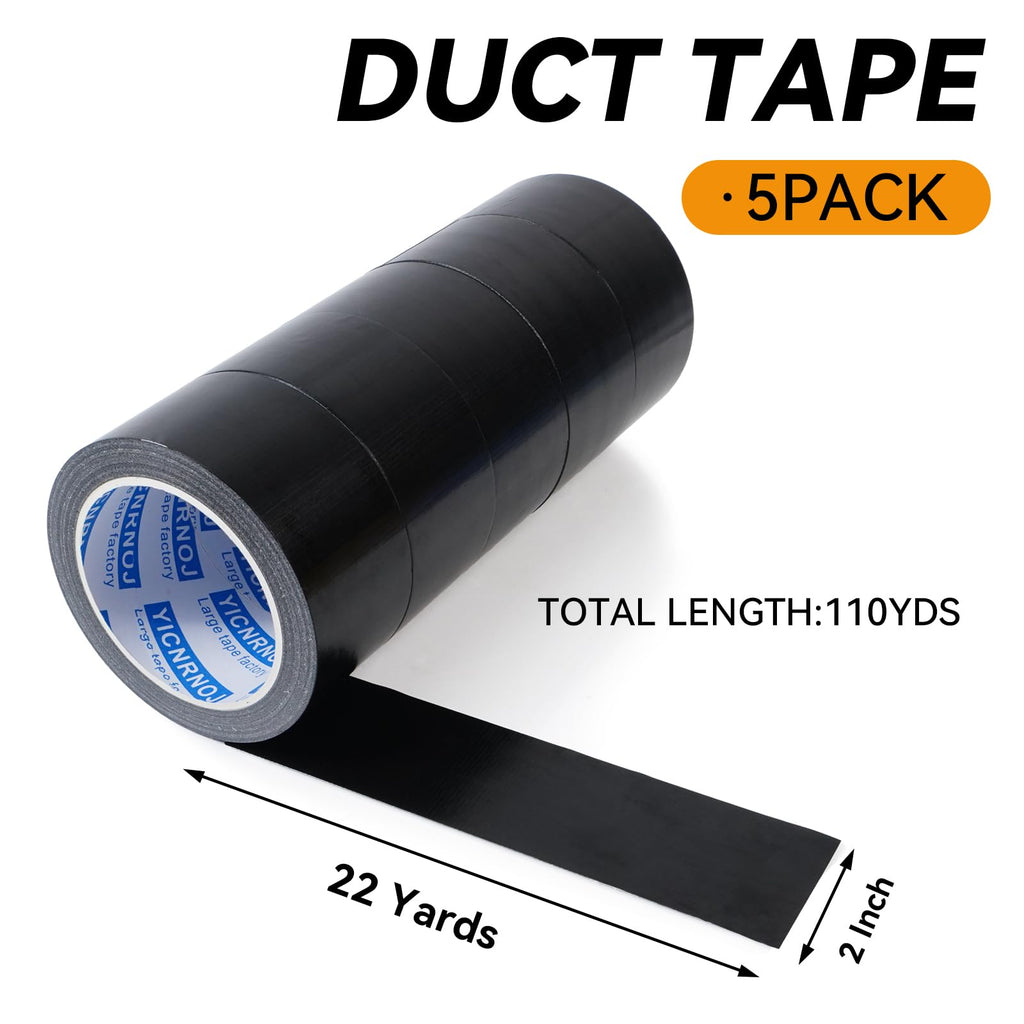 5-Pack 2 in 22 Yds Black Duct Tape, Strong & No Residue
