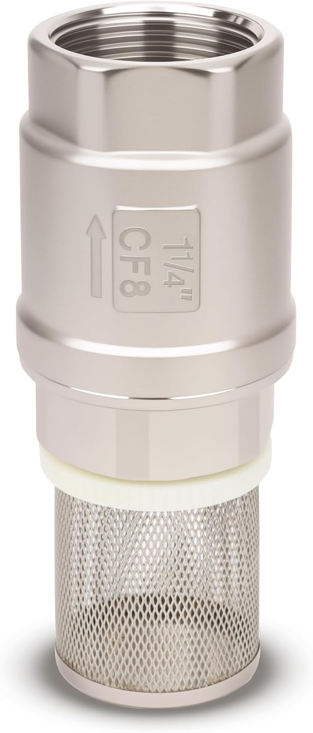 1-1/4" NPT Foot Valve with Filter, Stainless Heavy Duty Female Thread, DN32