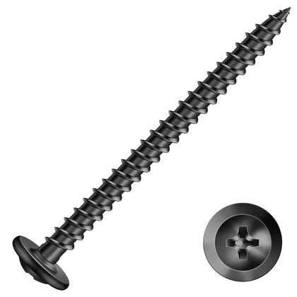 #8 x 2 Inch Wood Screw 100Pcs Alloy Steel Standard Thread Truss Head Fast Self Tapping Black Oxide