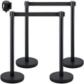 Crowd Control Stanchion Set, Stanchion Set with 6.6 ft/2 m Black Retractable Belt, Black Crowd Control Barrier