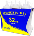 Plastic Squeeze Bottles, 32oz, Clear, 6 pk