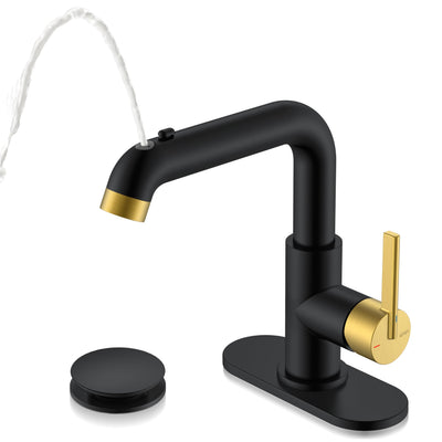 Black & Gold Pull Down Bathroom Faucet 1 Handle, 1 Hole Vanity Faucet