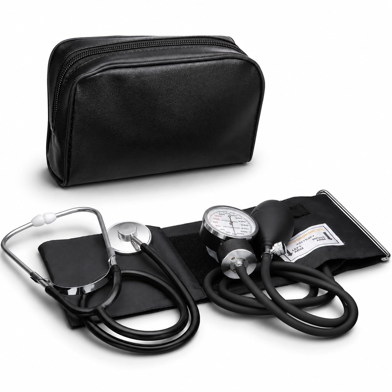 Adult Size Self Taking Black Aneroid Sphygmomanometer, Stethoscope Kit - Professional Blood Pressure Machine with