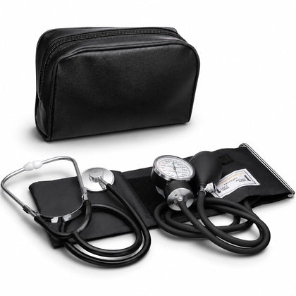 Adult Size Self Taking Black Aneroid Sphygmomanometer, Stethoscope Kit - Professional Blood Pressure Machine with