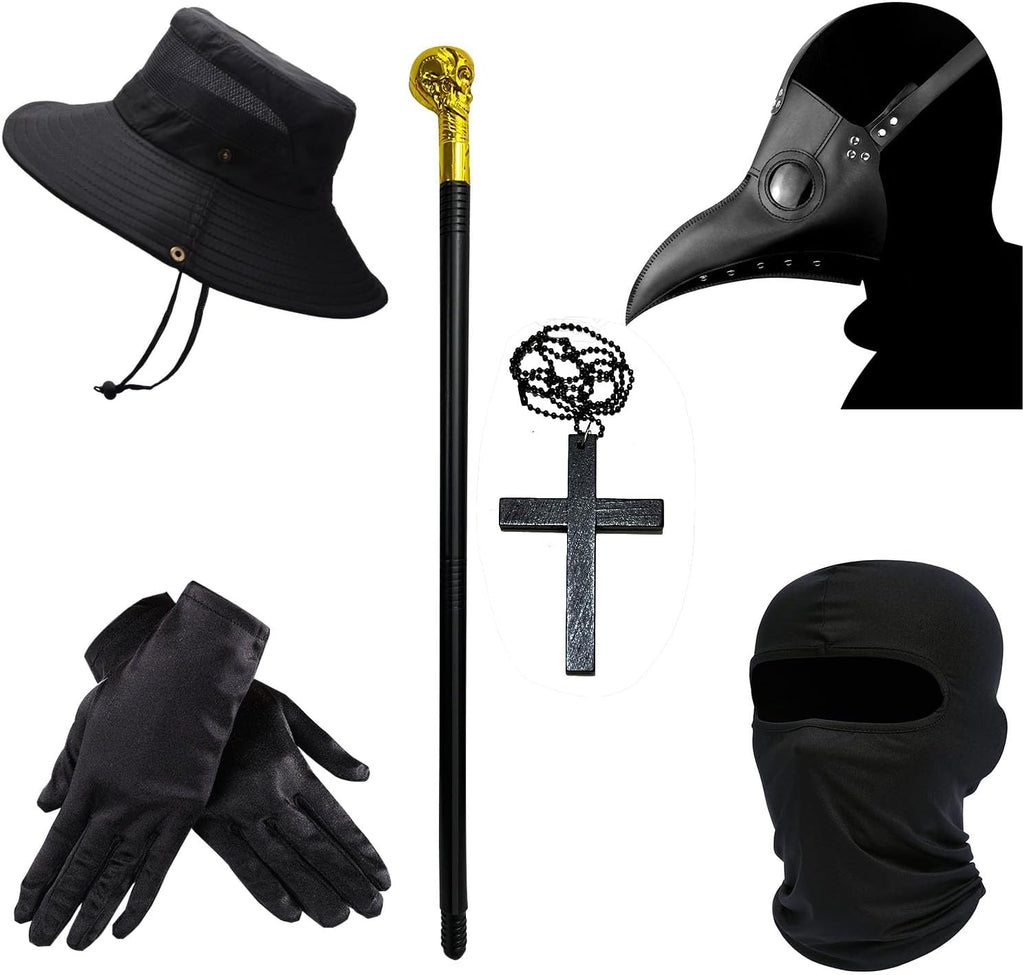 Plague Doctor Costume Kids Scary Halloween Costumes Outfits 130 | Halloween Mask Hat Cane Robe Hood Goves