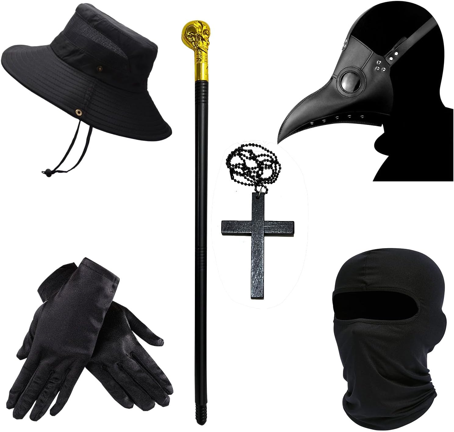 Plague Doctor Costume Kids Scary Halloween Costumes Outfits 130 | Halloween Mask Hat Cane Robe Hood Goves