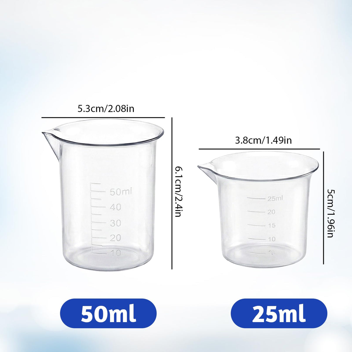Plastic Beaker Set, 500 ml, 250 ml, 200 ml, 100 ml, 50 ml, 25 ml