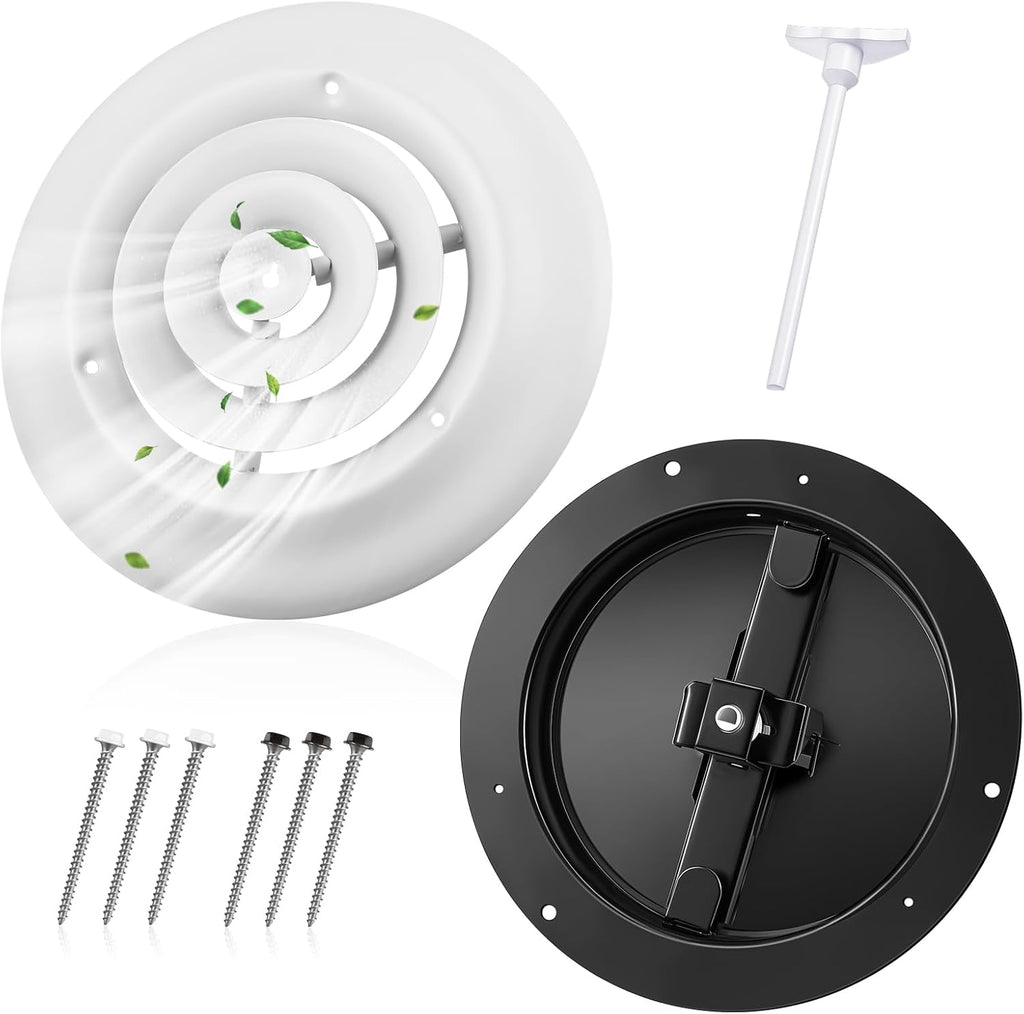 1 Pack 6 Inch Round Vent Cover Ceiling Diffuser HVAC Vent Duct Cover Replacement with Steel Butterfly Damper Fitting