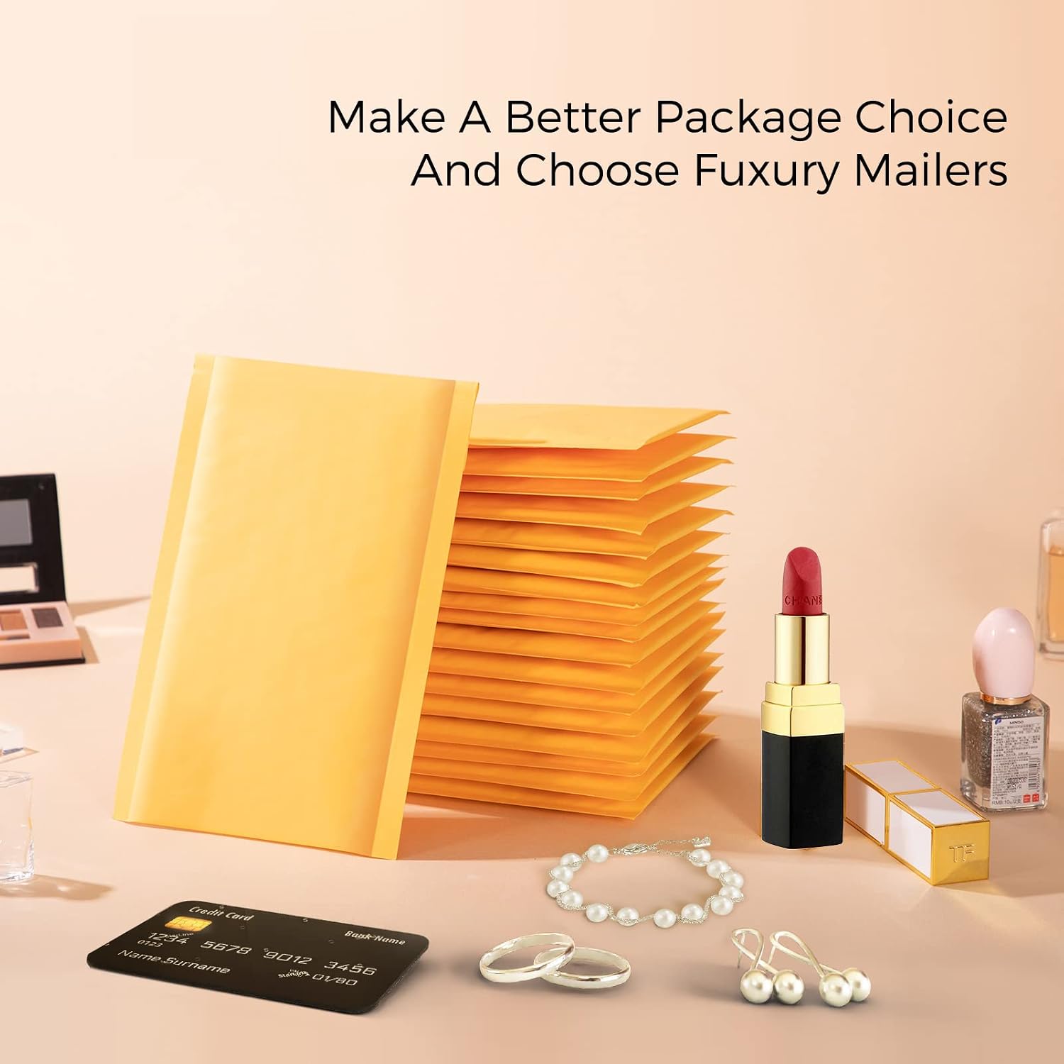 Kraft Bubble Mailers 4x8" 50 Pack Padded Envelopes Usable Size 4x7 | Strong Adhesion Small Bubble Envelopes