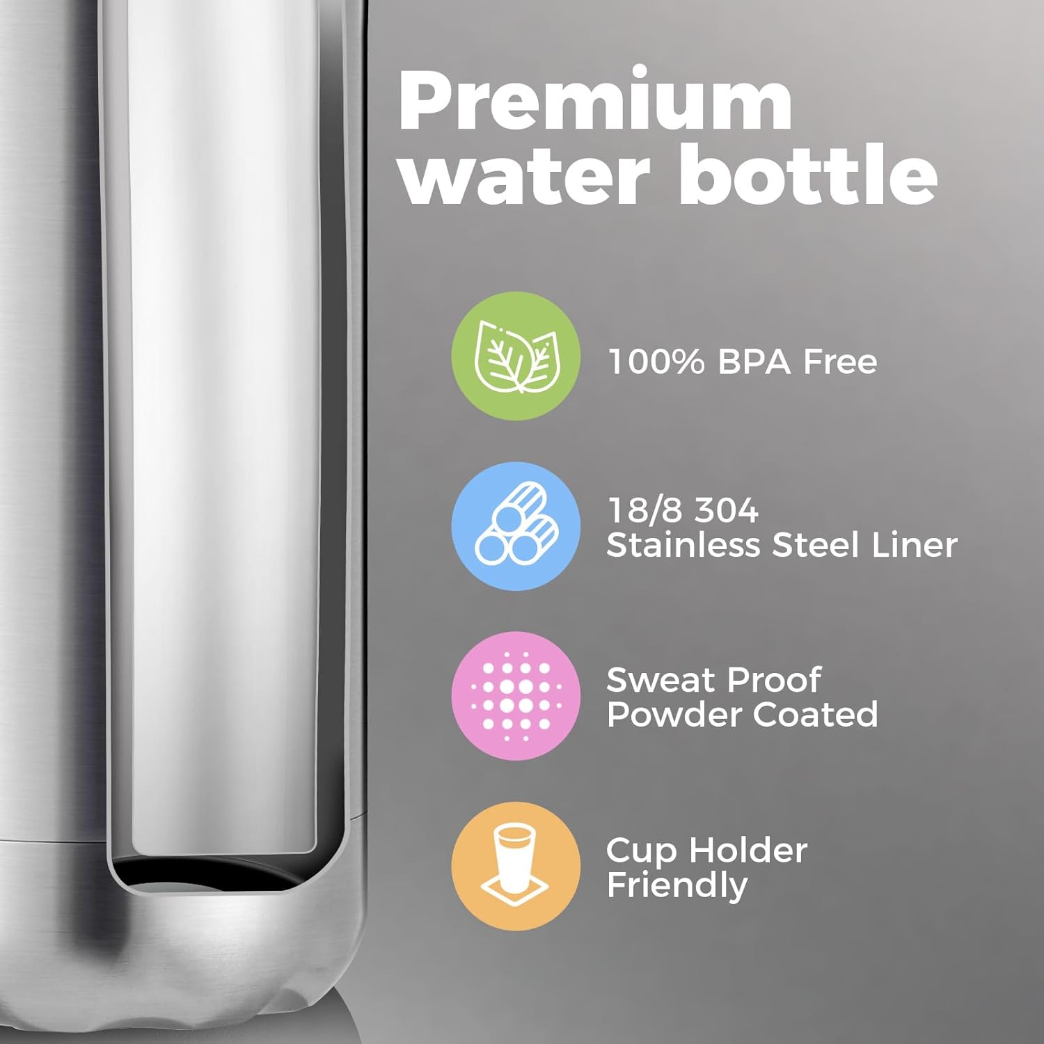 17oz Insulated Stainless Steel Water Bottle, Double Wall Vacuum Flask, Keeps Cold 24h & Hot 12h, Available in Packs