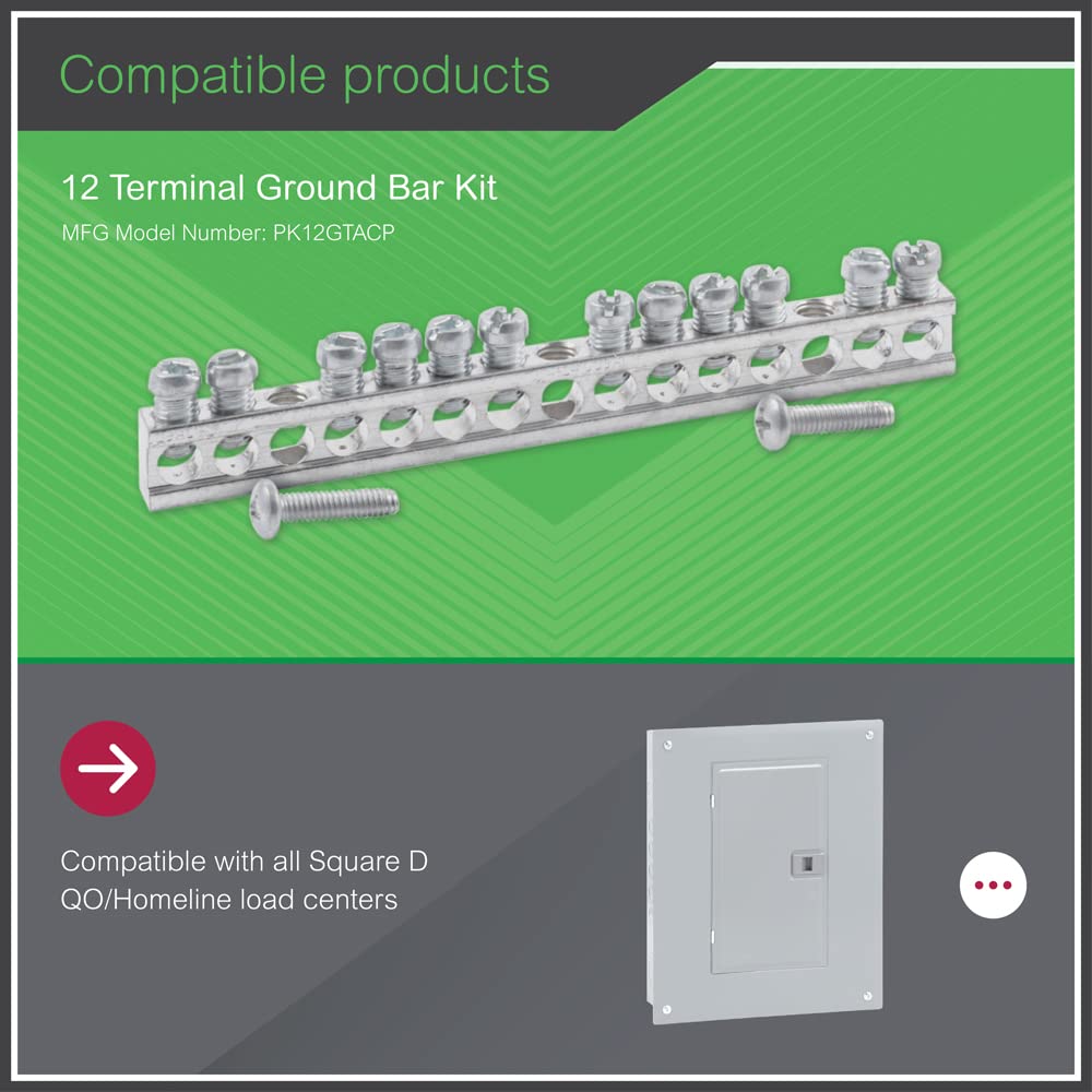 Square D - PK12GTACP 12 Terminal Ground Bar Kit,Metallic