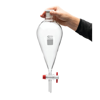 SF149-1000 Laboratory Grade 1000mL (1L) Seperatory Funnel, Heavy Wall Conical Funnel, 24/40 Joints & PTFE Stopcock, 1