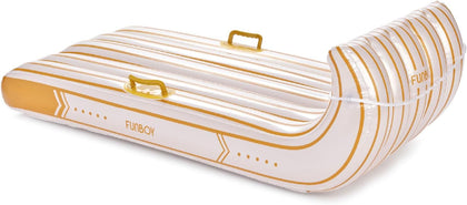 Gold & White Stripe Toboggan Inflatable Snow Sled | Luxury, Retro Holiday Stripe Design, Heavy-Duty, Perfect for Snow