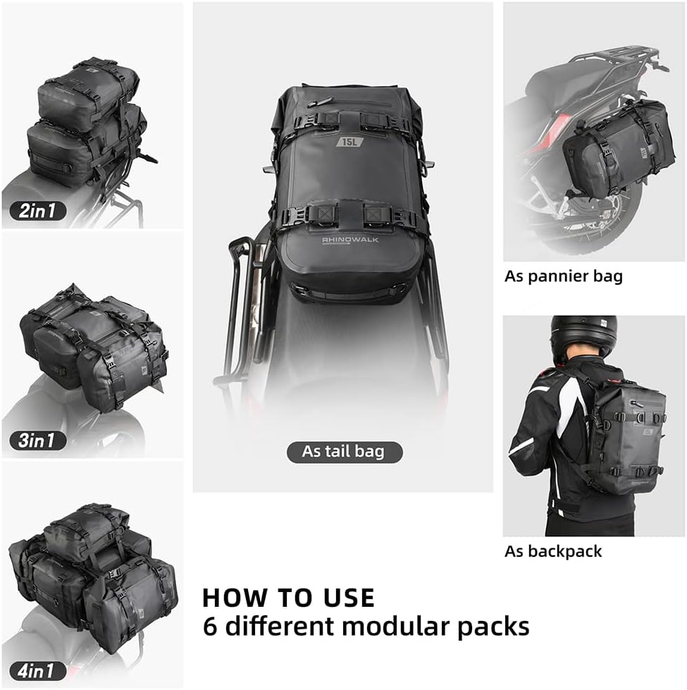 Motorcycle Tail Bag Motorbike Side Bag 15L Full Waterproof Motor Saddle Pannier Bag Rear Rack Trunk Professional