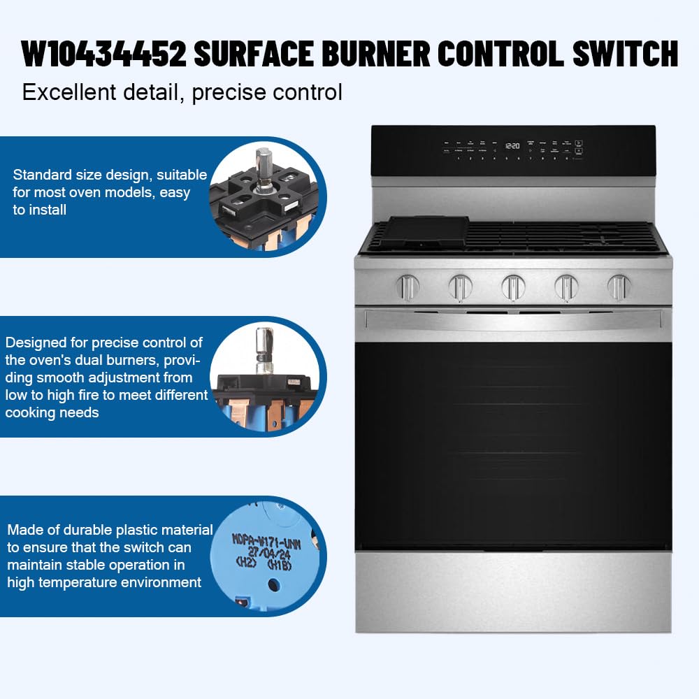 W10434452 WPW10434452 Infinite Stove Control Switch Single Element 240V 15A Replaces AP6021365 PS11754687 Compatible with Selected Whirlpool Maytag Amana KitchenAid Range Models