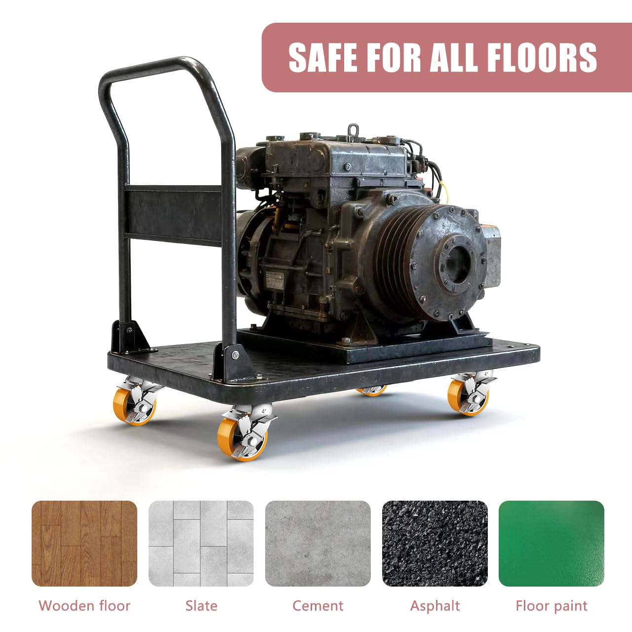 4 Inch Heavy Duty Casters Set of 4, Industrial Locking Casters 4000lbs Load Capacity, Plate Swivel Castor Wheels for