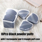 10Pcs Triangle Powder Puff Face Makeup,Setting,With Case,Black