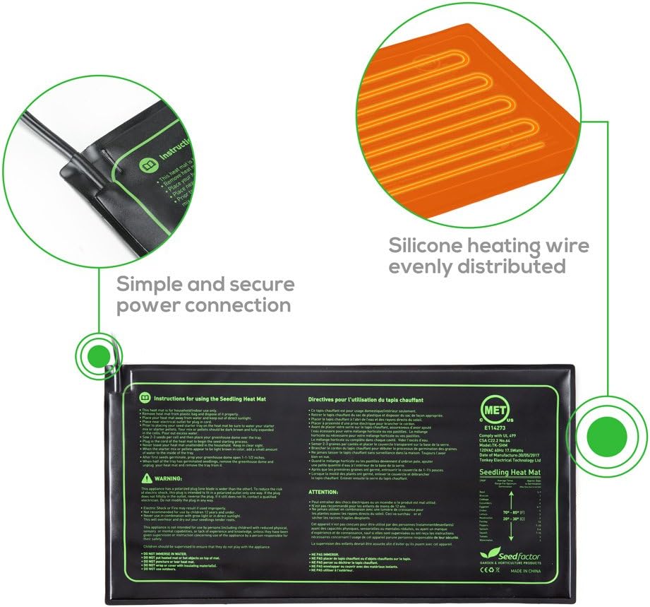 MET Certified 2 Pack Seedling Heat Mat, Seedfactor Waterproof Durable Germination Station Heat Mat, Warm Hydroponic