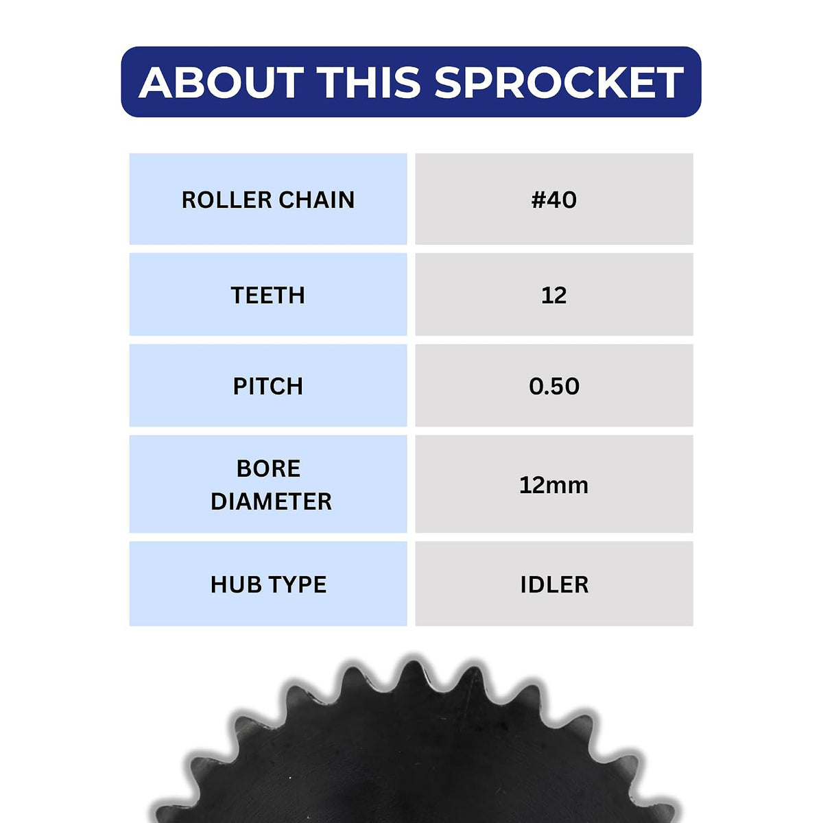 Jeremywell #40 Roller Chain Idler Sprocket 12MM Bore Hardened 12 Tooth
