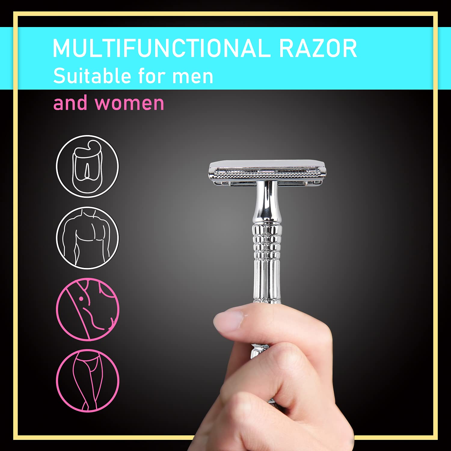 Classic 3-Piece Double Edge Safety Razor Wet Shaving for Men Women with Platinum Blade and Mirrored Travel Case BD176