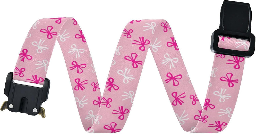Bow Tie Adjustable Kids Elastic Belts, Girls Boys Stretch Waist Belt with Aluminum Alloy Buckle