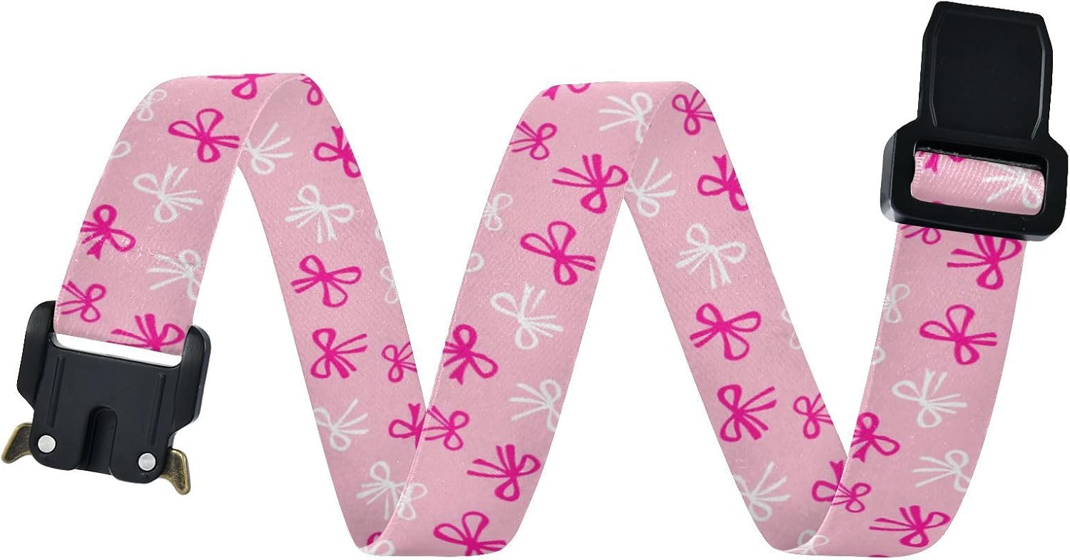 Bow Tie Adjustable Kids Elastic Belts, Girls Boys Stretch Waist Belt with Aluminum Alloy Buckle