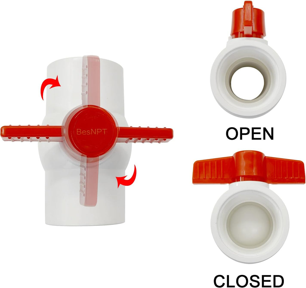 2 Pcs PVC Ball Valves 1-1/2" FNPT Shut Off Ball Valve with T-handle