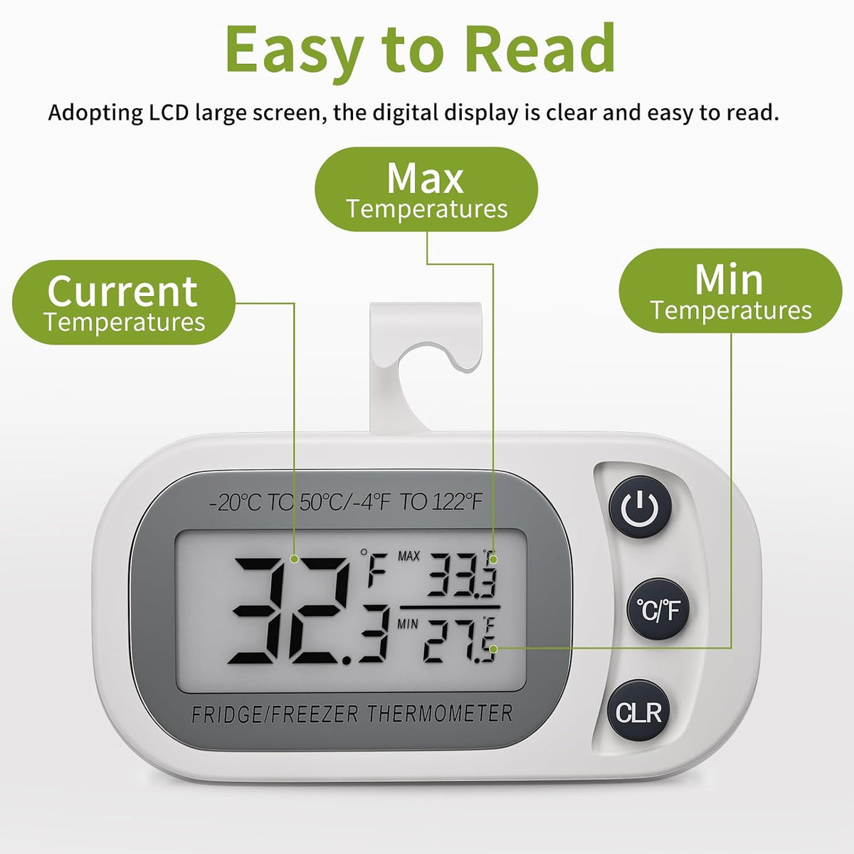 Digital Frigerator Thermometer 2 Pack, Waterproof Fridge and Freezer Thermometer, Fridge Temperature Monitor with