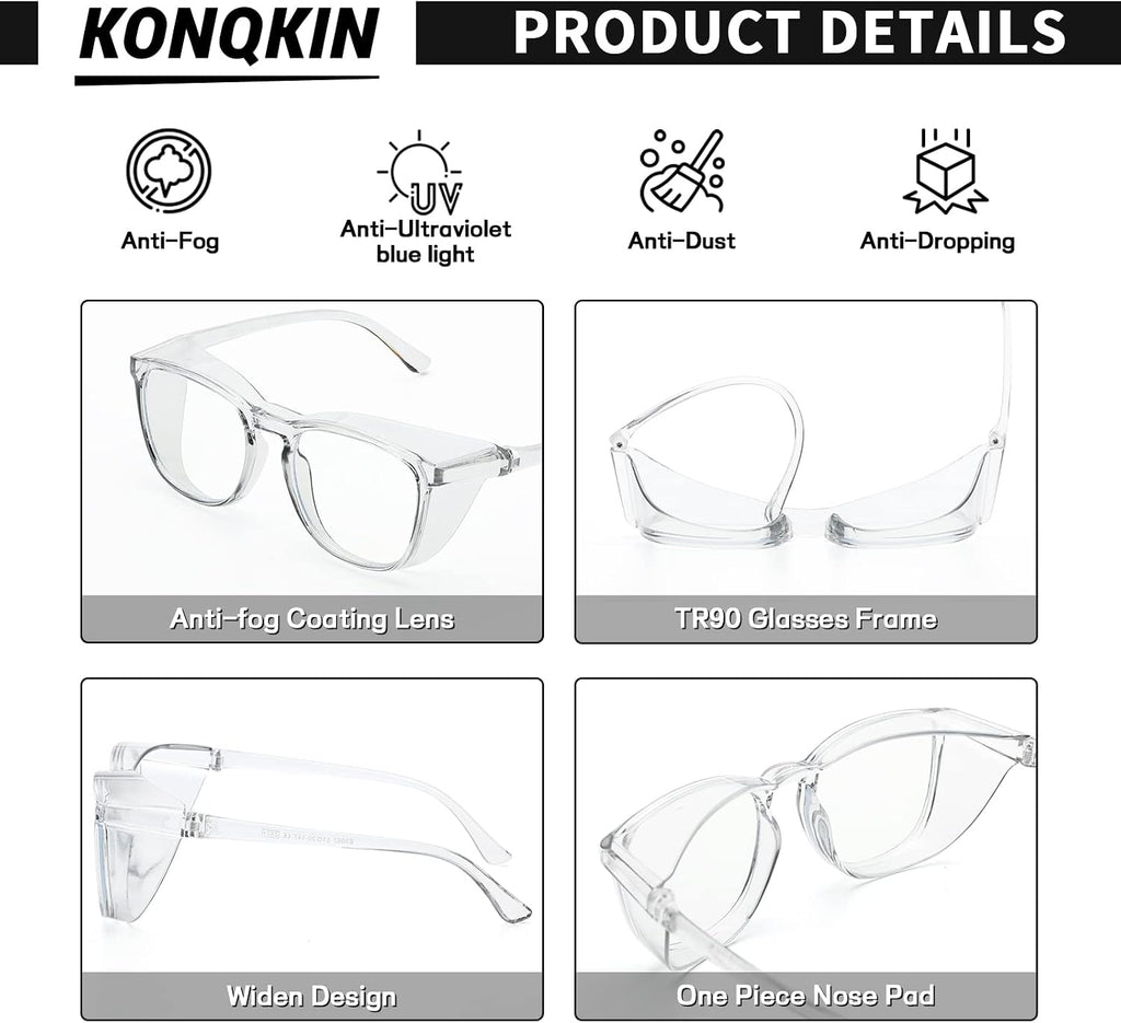 Safety glasses Goggles Nurses Protective Eyewear - Anti Fog Square Frame Stylish Clear Glasses for Women Men