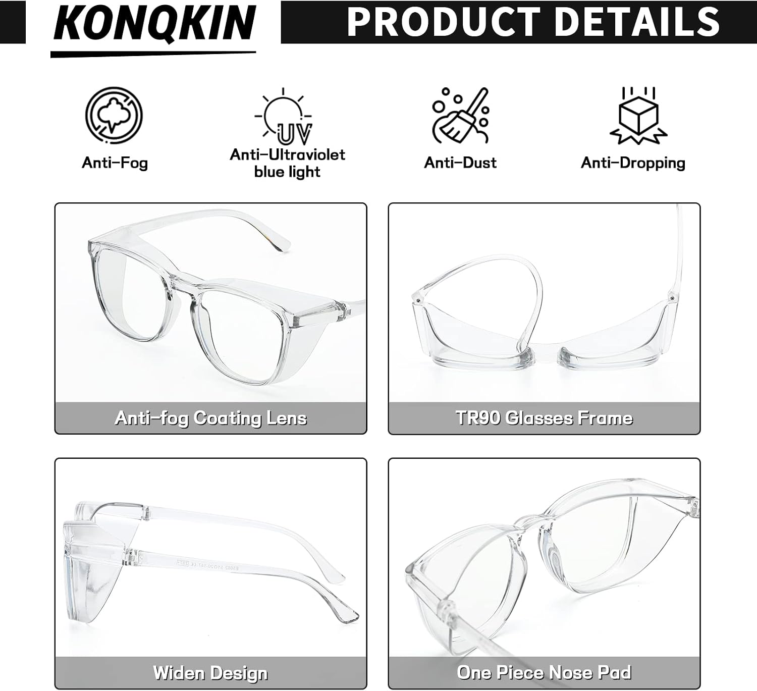 Safety glasses Goggles Nurses Protective Eyewear - Anti Fog Square Frame Stylish Clear Glasses for Women Men