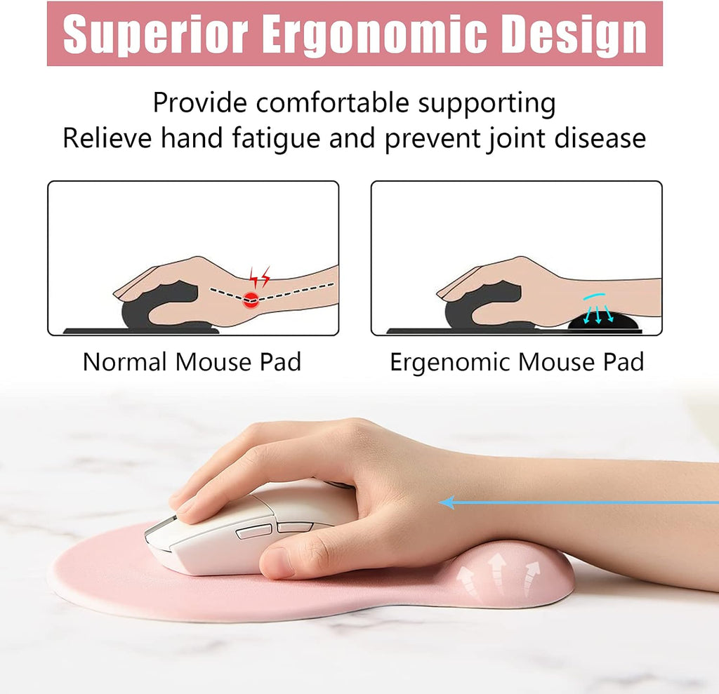 Ergonomic Mouse Pad with Wrist Rest Support, Gel Mouse Pads with Non-Slip PU Base, Pain Relief Memory Foam Computer