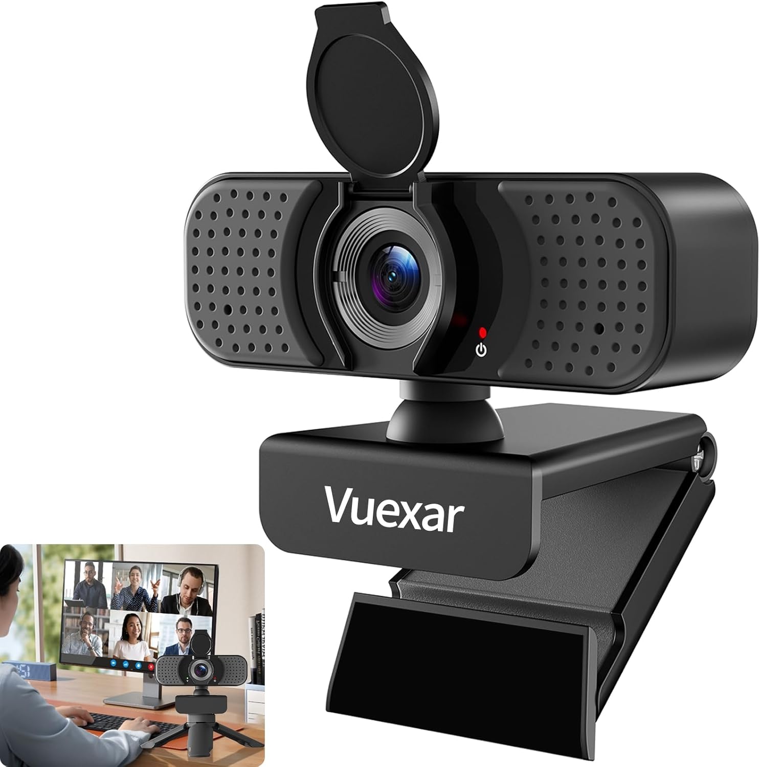 Full HD 1080P Webcam with Microphone, Noise-Canceling, Privacy Cover, Wide-Angle Lens, Auto Light Correction, Plug &