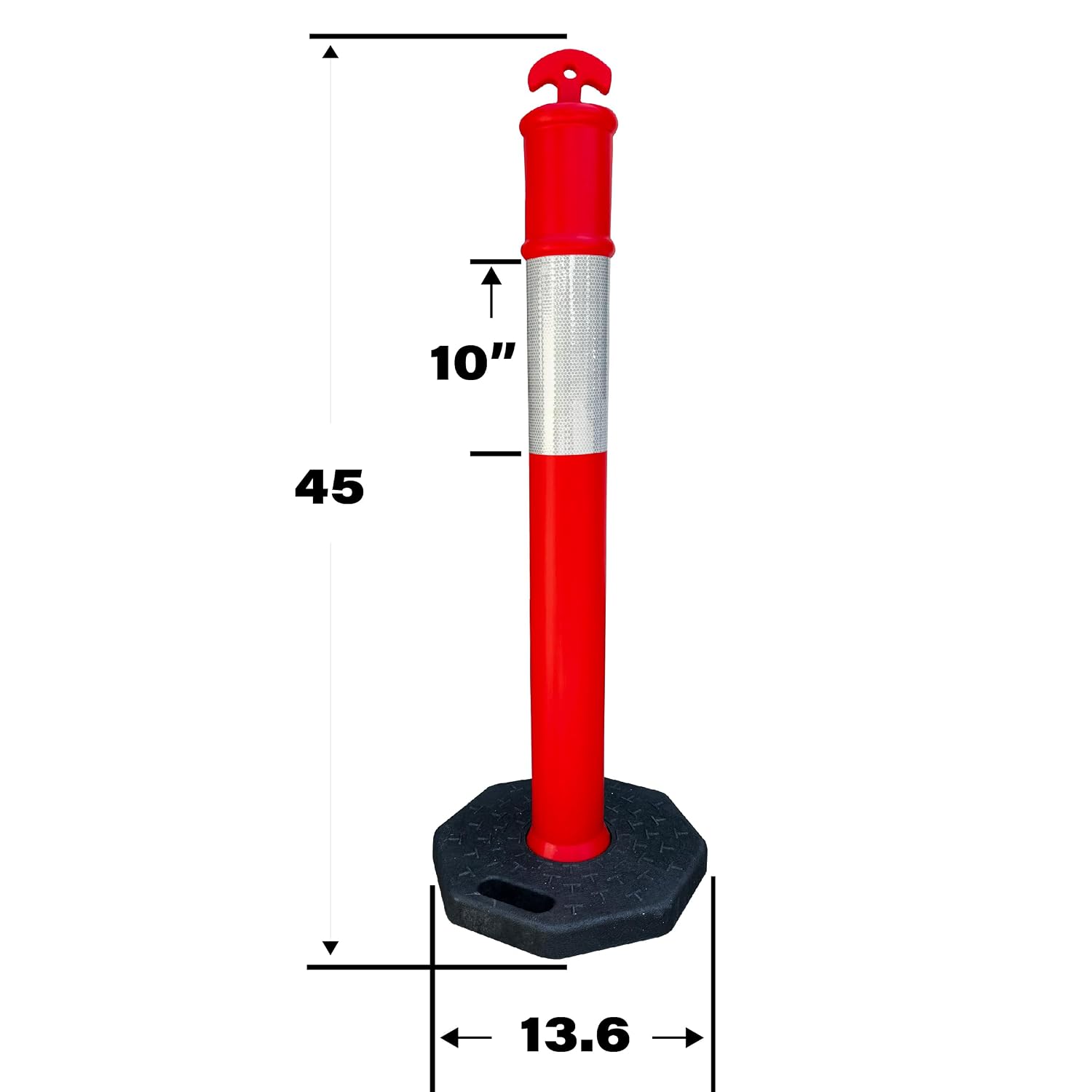 Orange Traffic Delineator Cone 45" Tall Reflective Collar for Safety Barrier with 15" x 15" Rubber Base for Traffic