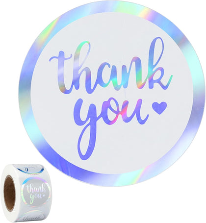 500Pcs Thank You Stickers, 1.5 inch Holographic Gift Stickers