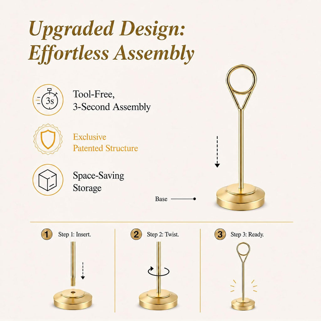 12 Pcs Gold Table Number Holders, 4 Inch Tall Place Card Holders for Table, Sturdy Photo Picture Holders with