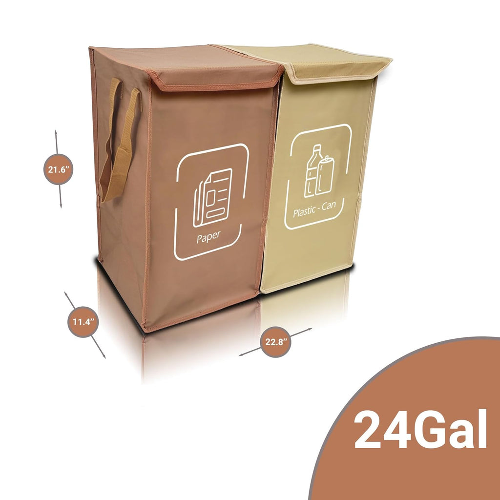 Recycling Organizer - Reusable Recycling Bags - Recycling Sorter - Trash Sorting Bins - 2 Compartment Recycle - Pack