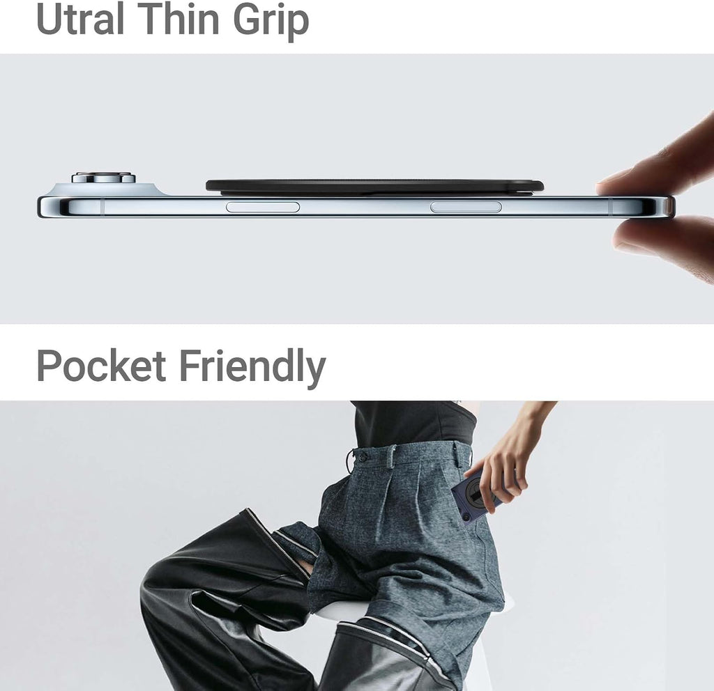 Grat 4 for Magsafe Magnetic Phone Grip Stand, 360° Rotatable Elastic Strap Loop, Detachable Ultra-Thin Aluminum Ring