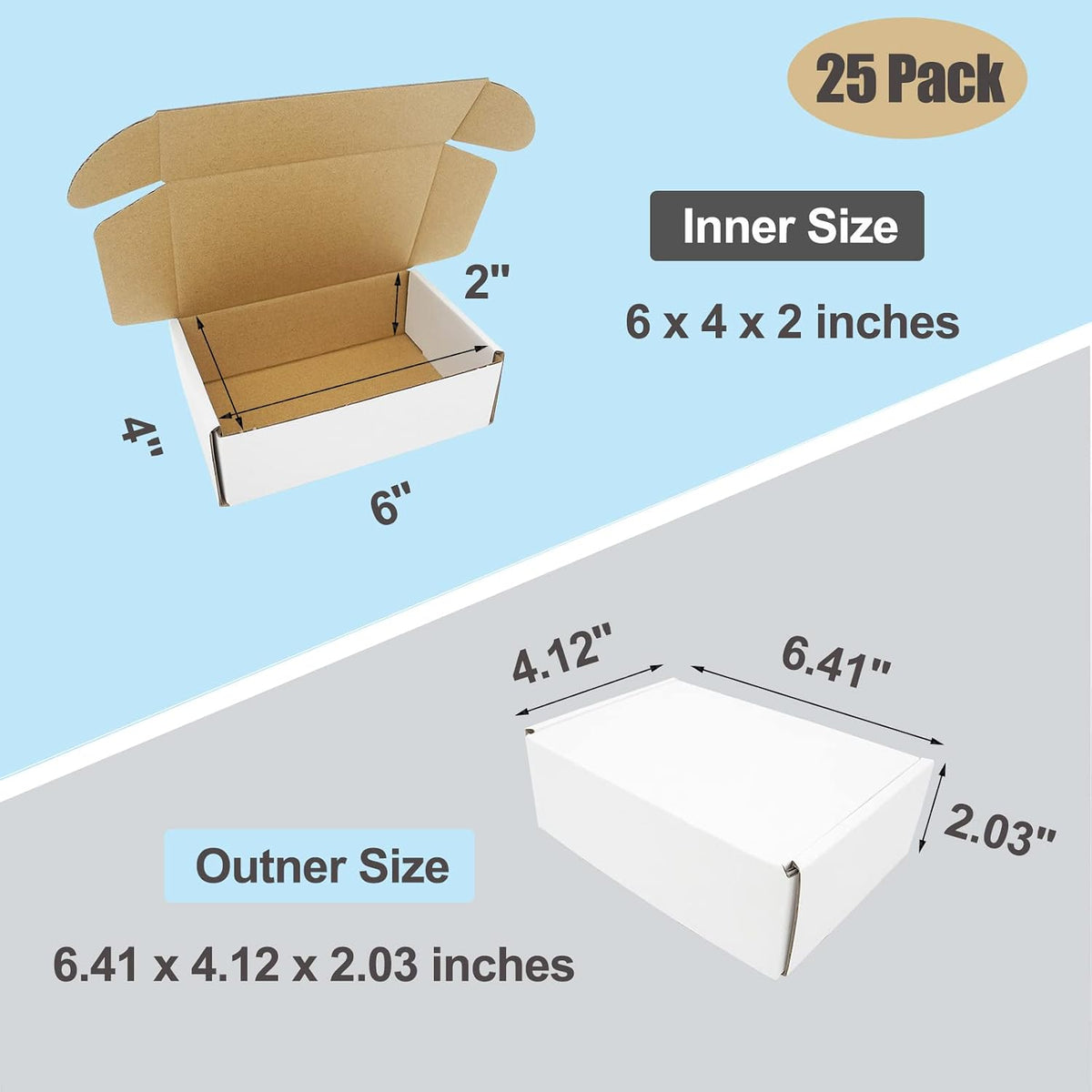 6x4x2 Shipping Boxes Pack of 50, White Corrugated Cardboard Box for Small Business Flat Literature Mailer Mailing