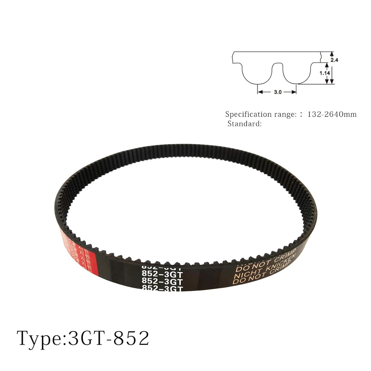 2pcs 3GT Closed Loop Synchronous Timing Belt 852-3GT-10, 284 Teeth, 852mm Length*10mm Width, Rubber Conveyor Drive Belt