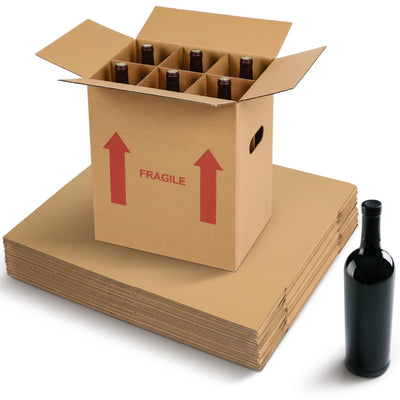 20 Pack Wine Box for Moving, 6 Bottle, with Divider, 13 x 11 x 8 in