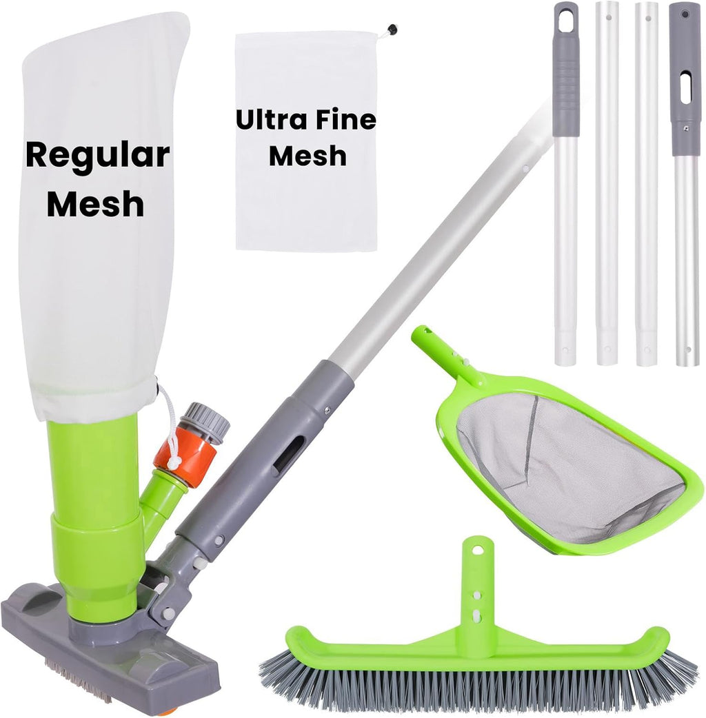 Deluxe Swimming Pool Cleaning Kit with Spa Jet Vacuum Cleaner,Brush, Semi-deep Skimmer Net & Adjustable 57.5-inch