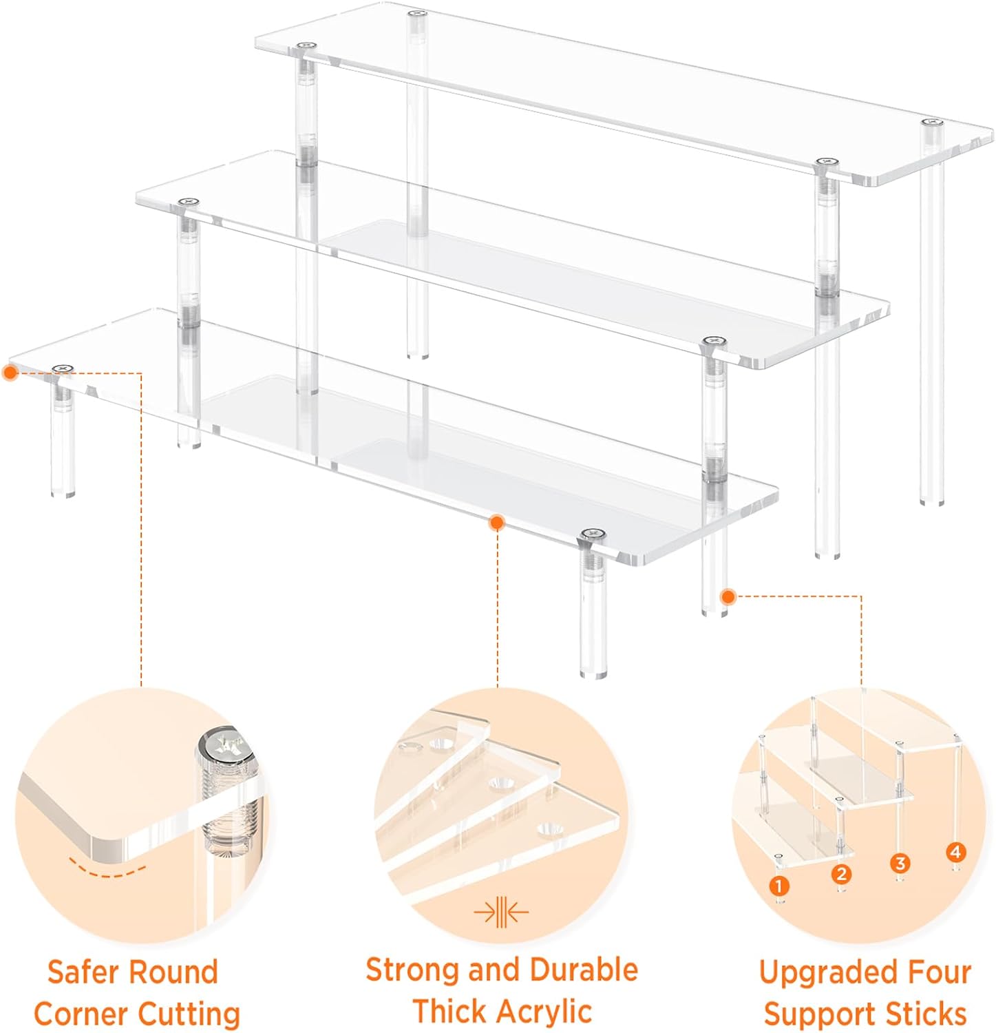 3 Tier Acrylic Display Risers, Large Perfume Organizer Stand (1 Pack) | Clear Cupcake Stand Holder, Display Shelves